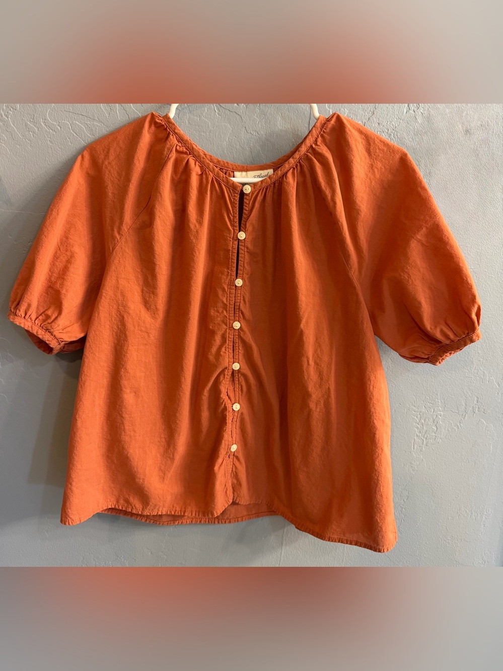 Universal Thread Puff Sleeve Button-Front Top in Rust Orange